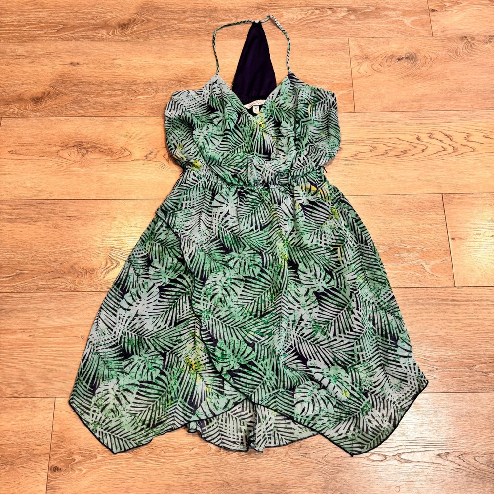 Speechless Tropical Leaf Print Halter Dress Navy Green Size‎ Medium M